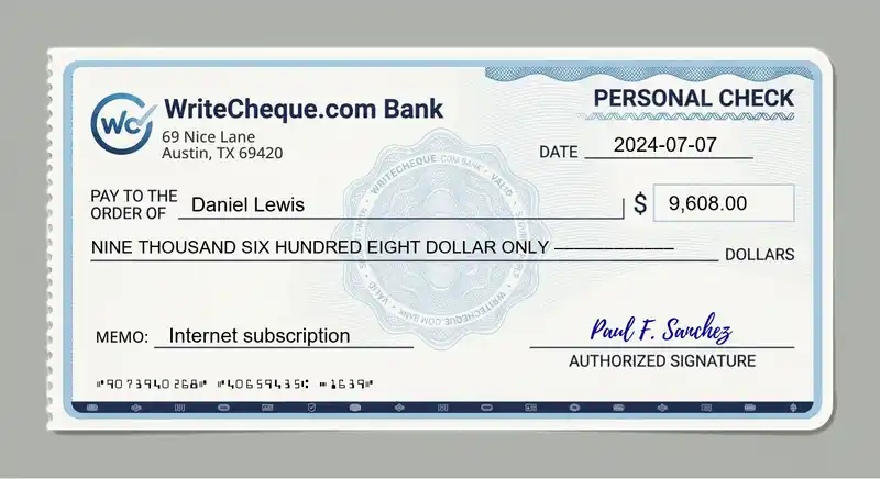 Cheque example for 9608