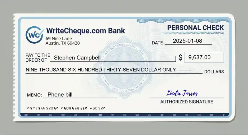 Cheque example for 9637