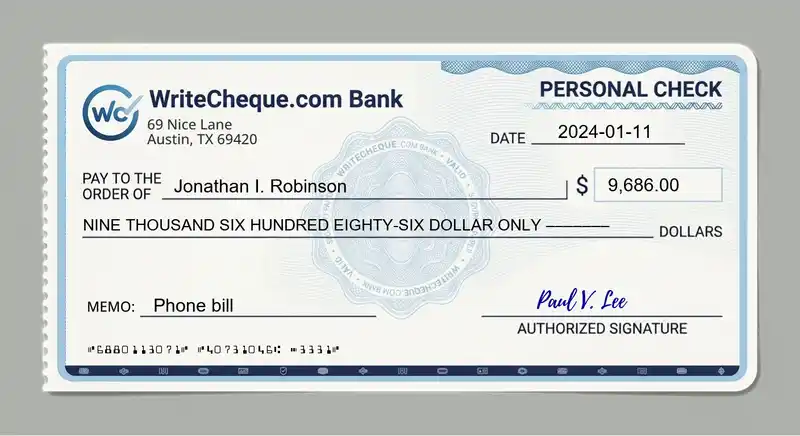 Cheque example for 9686
