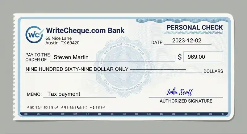 Cheque example for 969