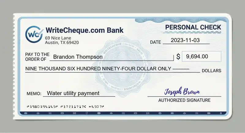 Cheque example for 9694