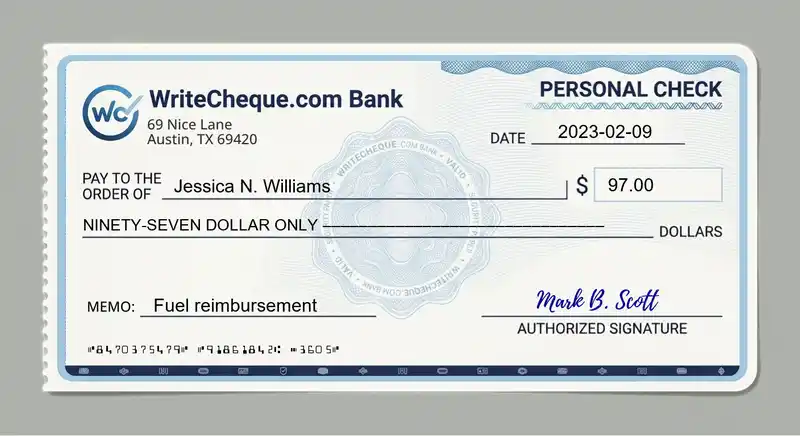 Cheque example for 97