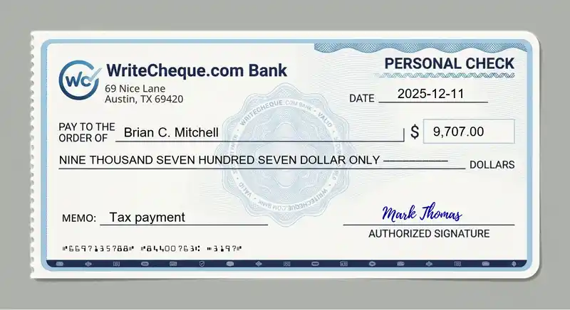 Cheque example for 9707