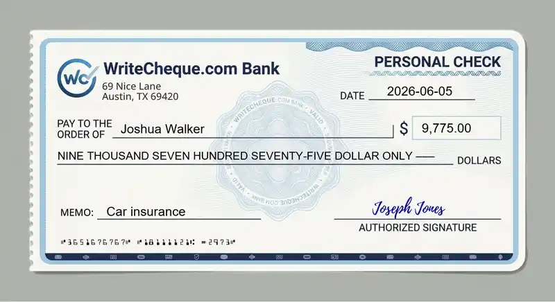 Cheque example for 9775