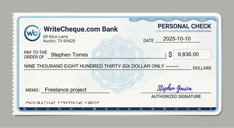 Cheque example for 9836