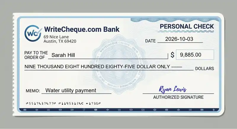 Cheque example for 9885
