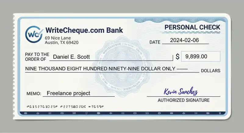 Cheque example for 9899