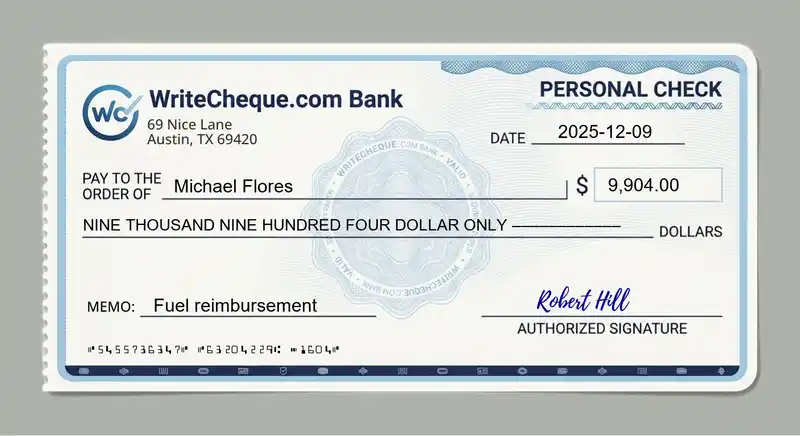 Cheque example for 9904