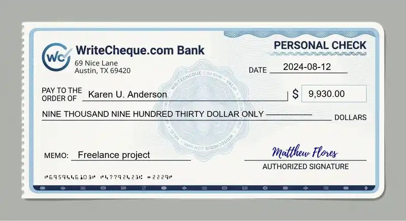 Cheque example for 9930
