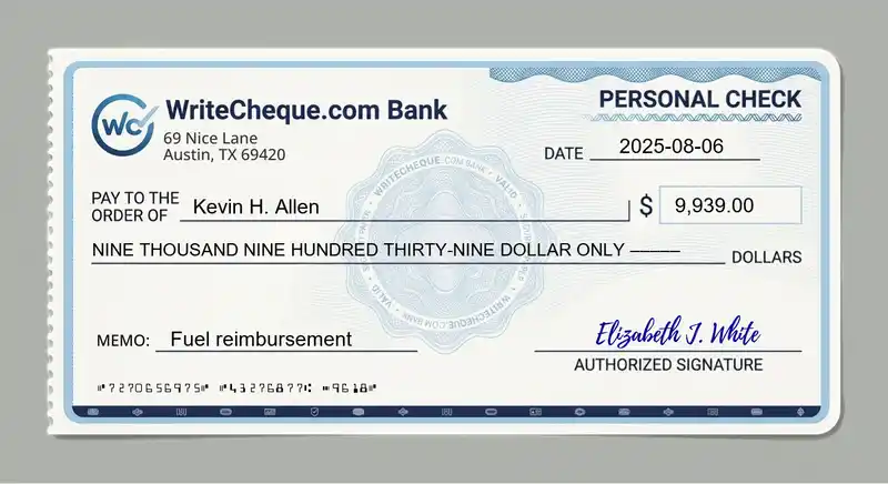 Cheque example for 9939