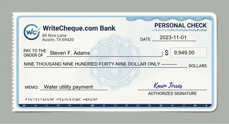 Cheque example for 9949