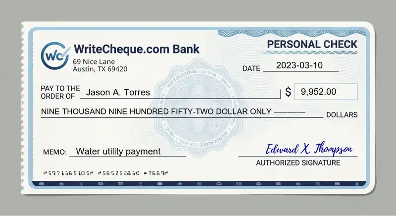 Cheque example for 9952