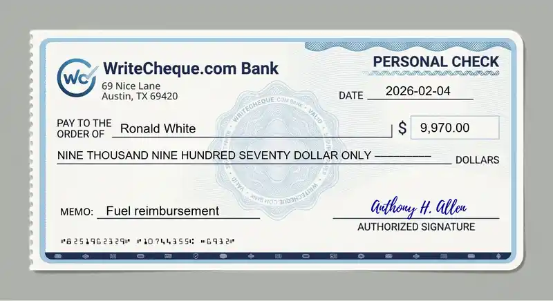 Cheque example for 9970
