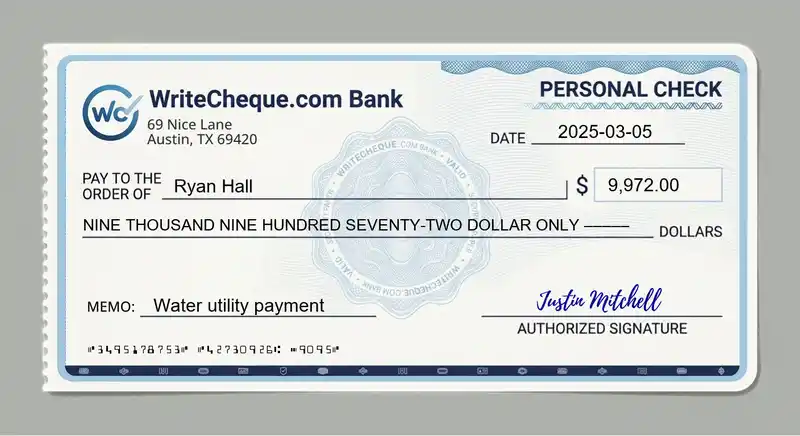 Cheque example for 9972